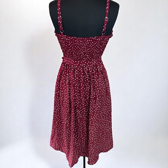 Women Floral Burgundy Ruffled Neckline Sundress - Picture 7 of 9